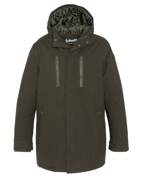 Parka CHALLENGER pour homme de Schott, dotée d'une capuche ajustable, de poches zippées et d'une fermeture éclair dissimulée. Idéale pour un confort et une protection optimaux lors des journées froides. couleur kaki