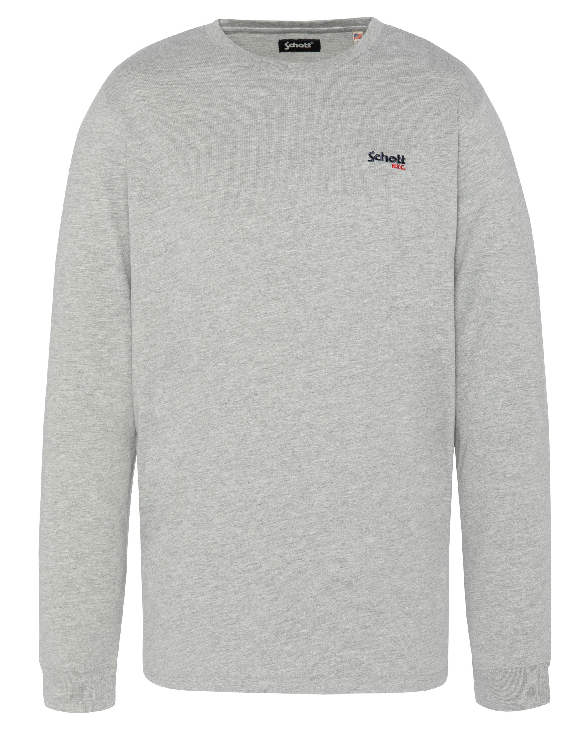 Vue avant du t-shirt manches longues Schott TSCREWEMBML couleur heather grey avec logo brodé Schott NYC.